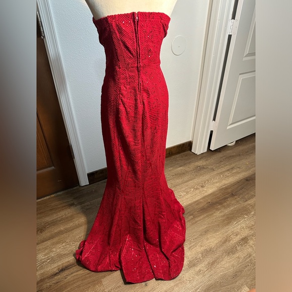 Elegant long mermaid heart shaped wine color night cocktail dress woman size L - Picture 5 of 11